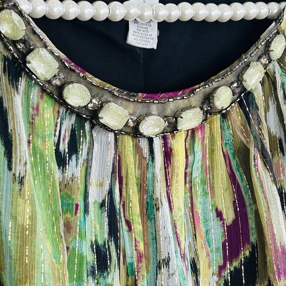 Cache Vintage Y2k Fairy Beaded Silk Metallic Cami Top Small Abstract Boho USA - Picture 4 of 10